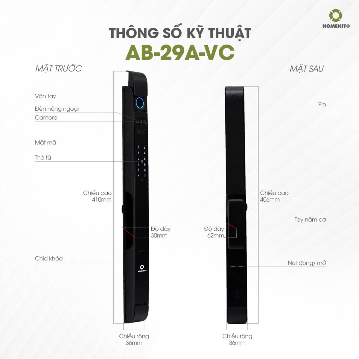 Khoá cửa nhận diện khuôn mặt cho cửa nhôm Xingfa AB-29A-VC - Image 4