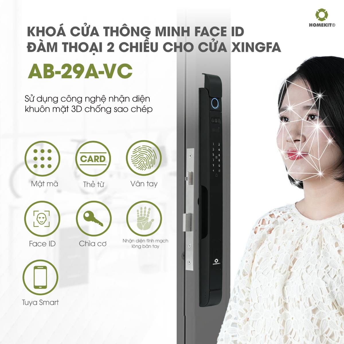Khoá cửa nhận diện khuôn mặt cho cửa nhôm Xingfa AB-29A-VC - Image 3