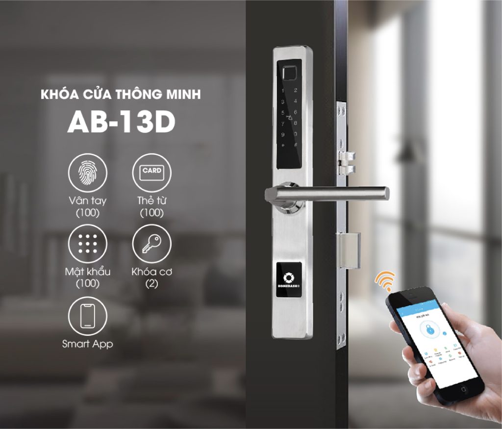 Các tính năng bảo mật và điều khiển thông minh trên khóa vân tay AB-13D.