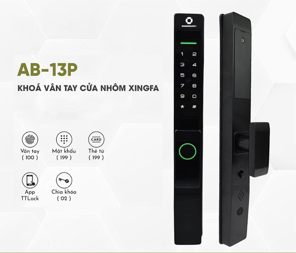 Khóa AB-13P mở bằng vân tay, thẻ từ, mật khẩu, app TTLock và chìa cơ