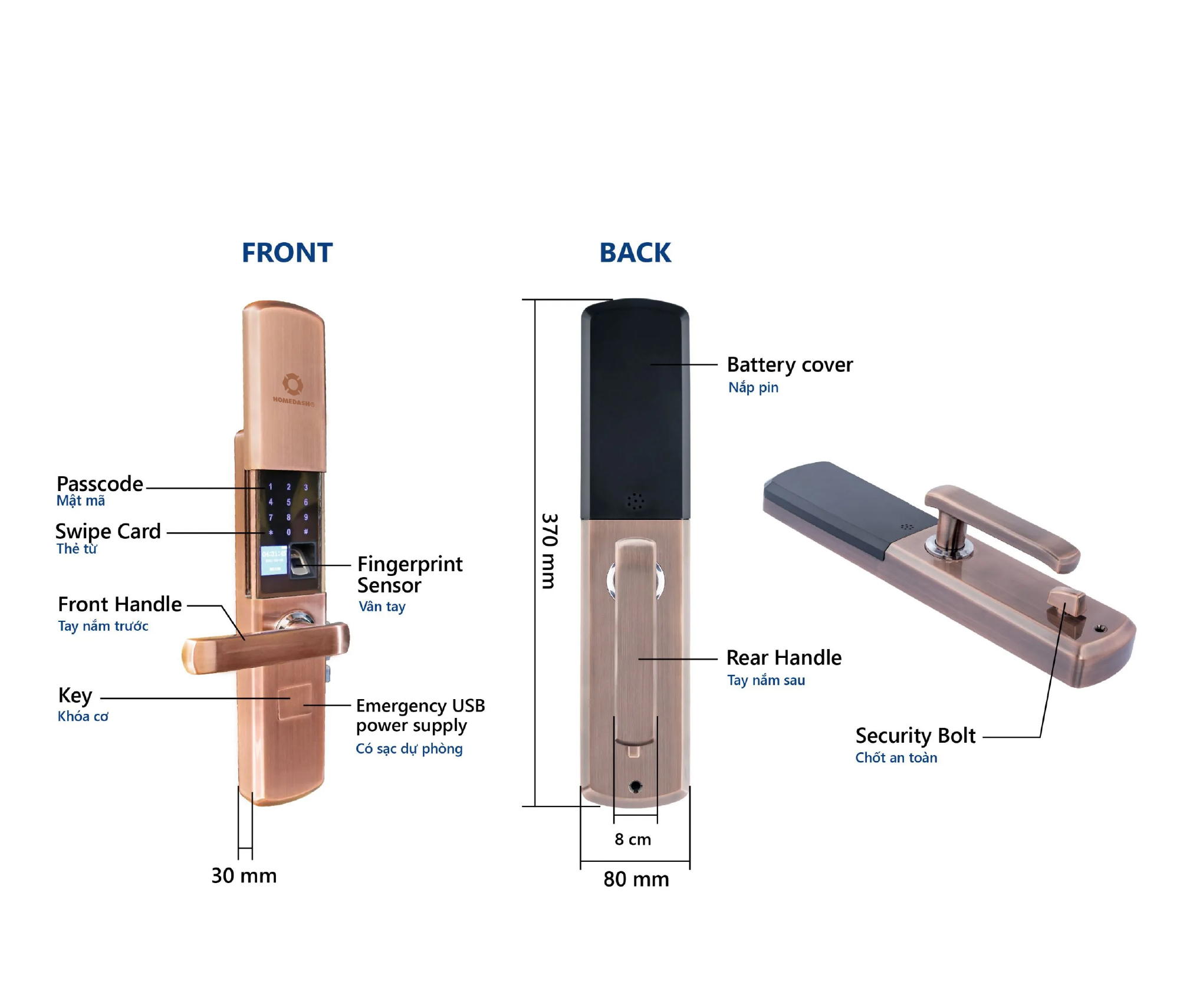 Cấu tạo và các bộ phận trên mẫu khóa AB-07