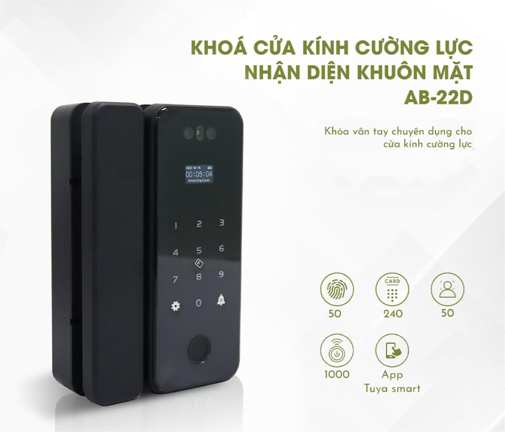 Khóa Cửa Kính Cường Lực Nhận Diện Gương Mặt AB-22D