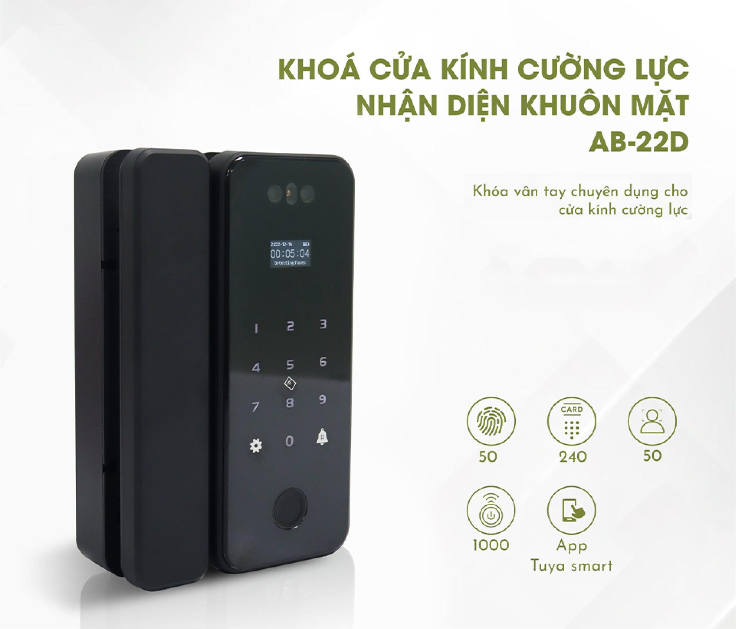 Khóa Cửa Kính Cường Lực Nhận Diện Gương Mặt AB-22D