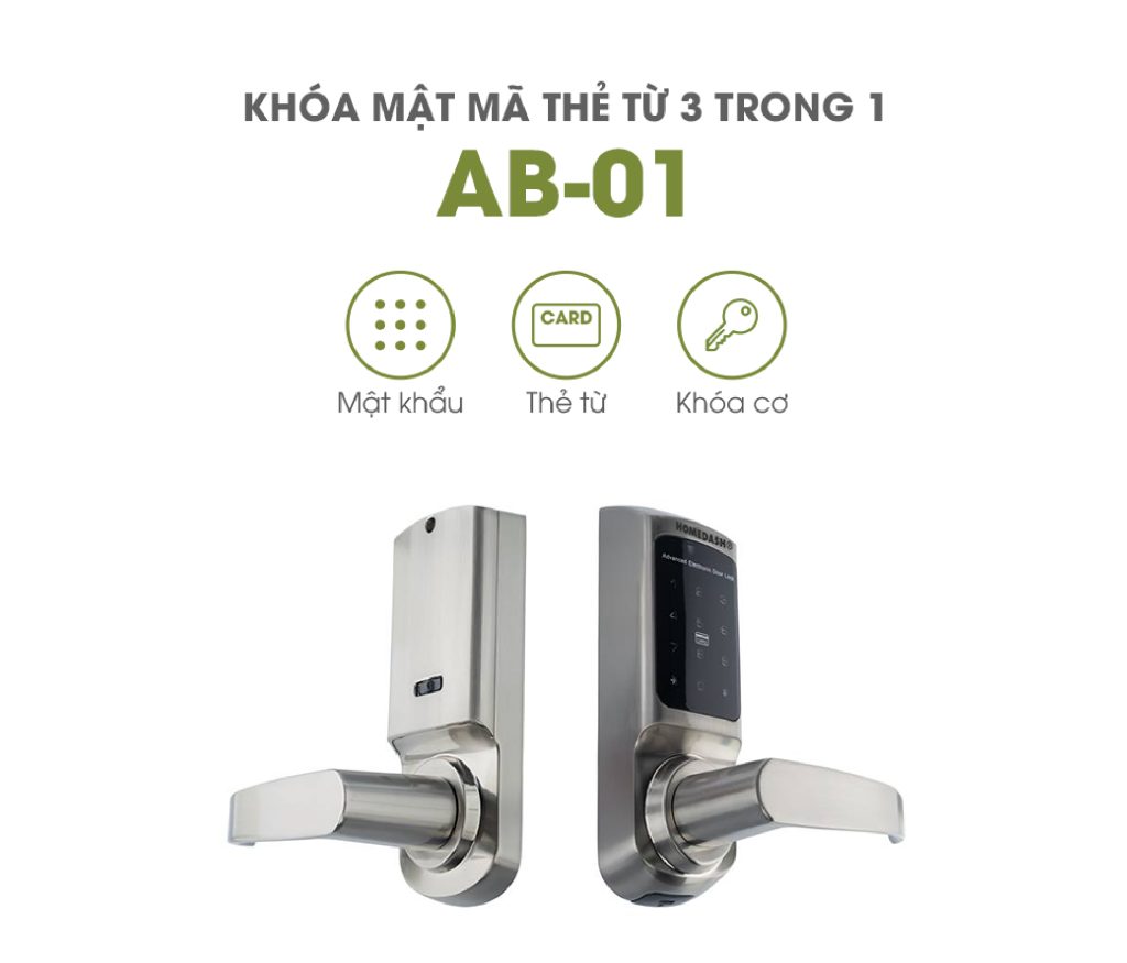 Mở khóa AB-01 HomeDash bằng mật khẩu, thẻ từ và chìa cơ