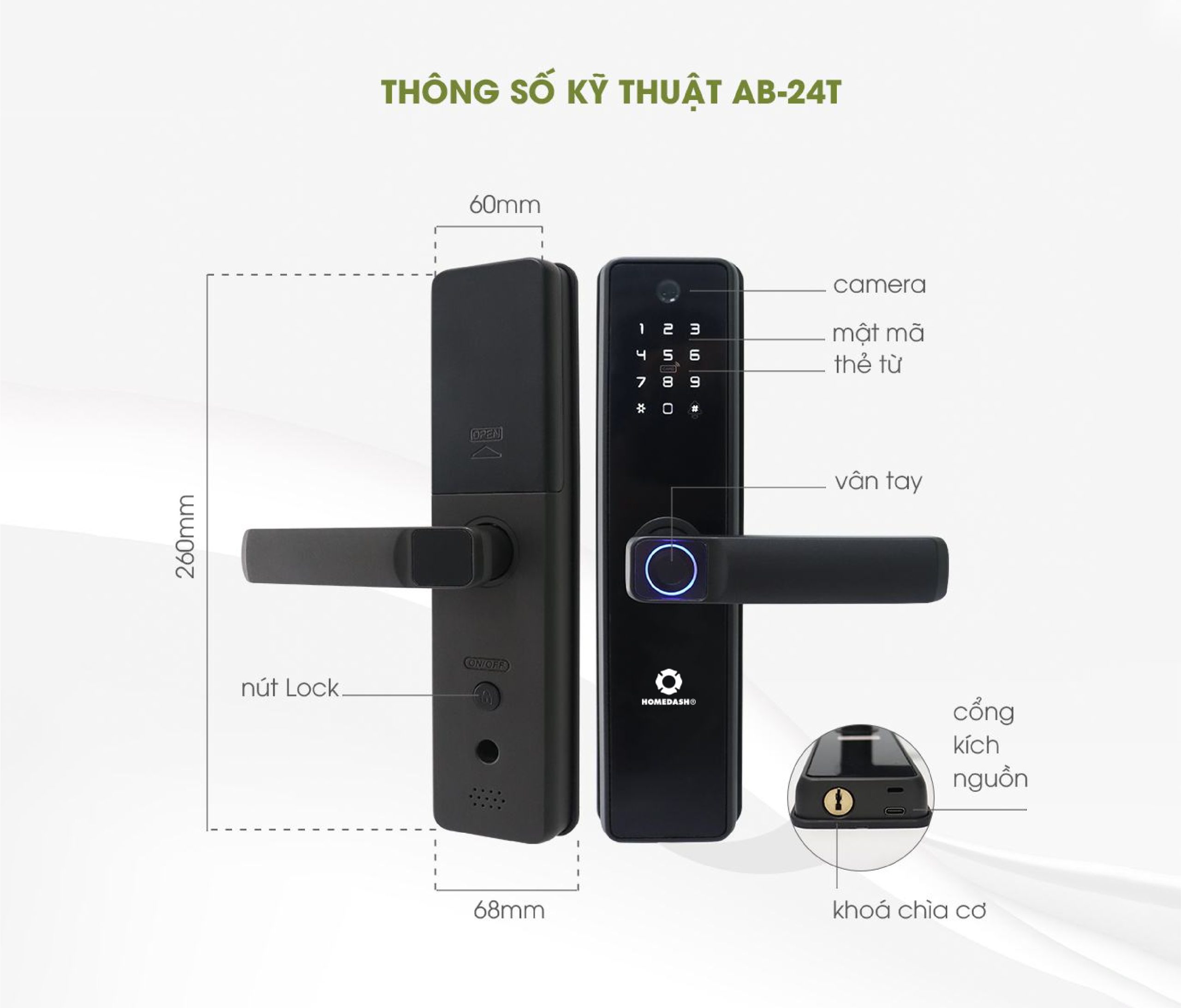 Khóa Cửa Vân Tay Có Camera Cho Cửa Gỗ AB-24T - Image 4