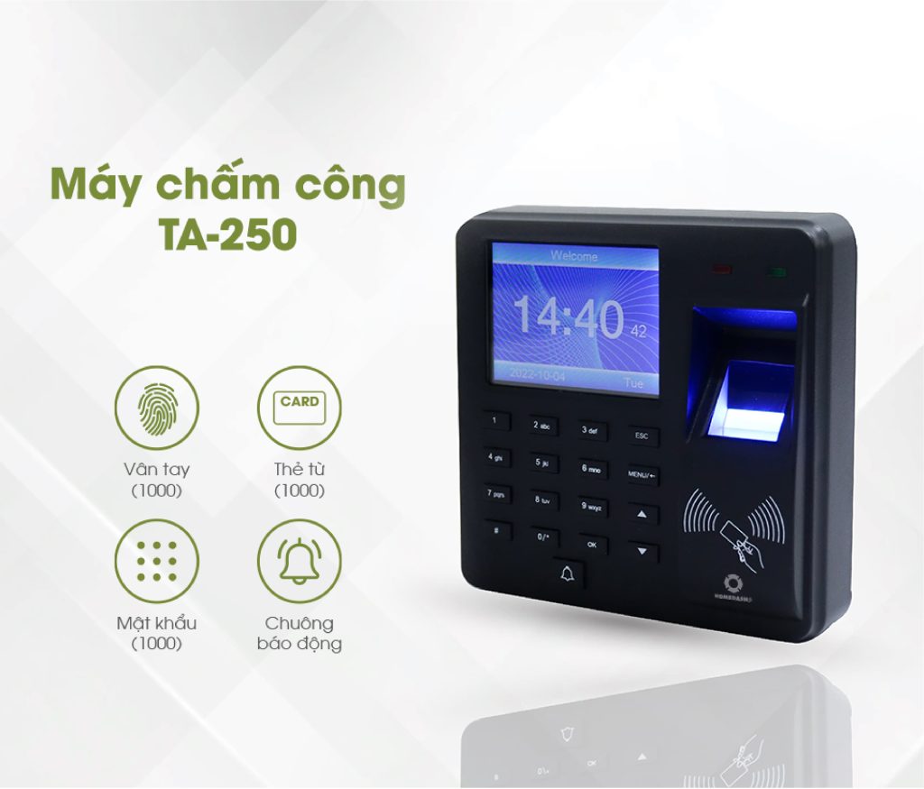 Máy chấm công kiểm soát cửa ra vào 3 tính năng TA-250 của HomeDash