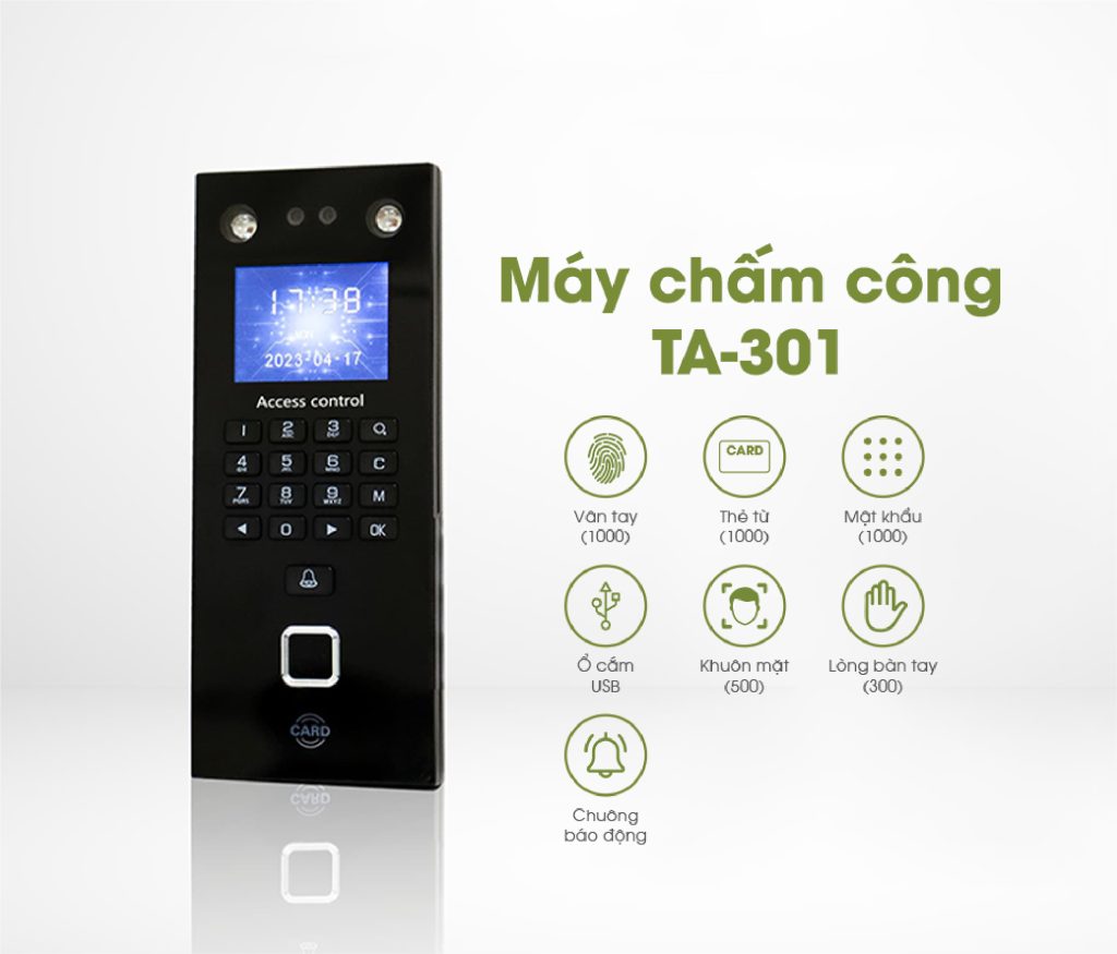 Máy chấm công 03 tính năng TA-122 HomeDash với 3 phương thức chấm công: vân tay, thẻ từ, mật khẩu
