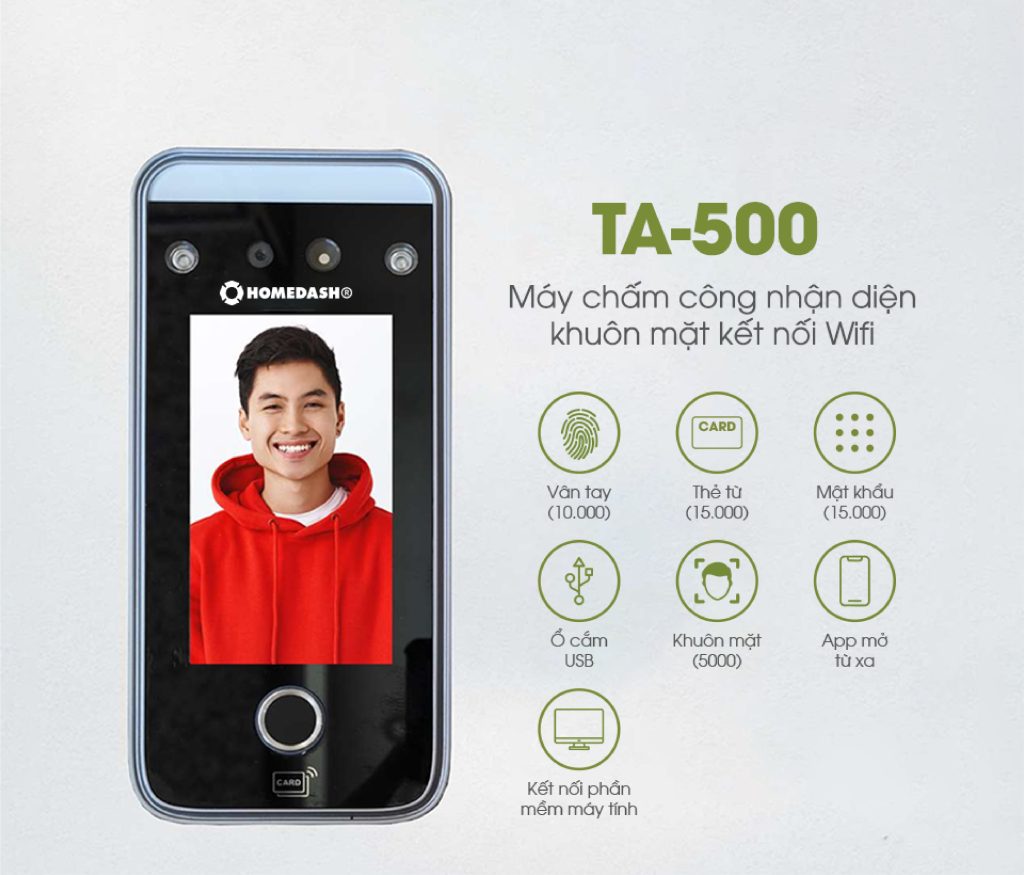 Máy chấm công quản lý từ xa bằng wifi TA-500 HomeDash với màn hình cảm ứng 4.3 inch