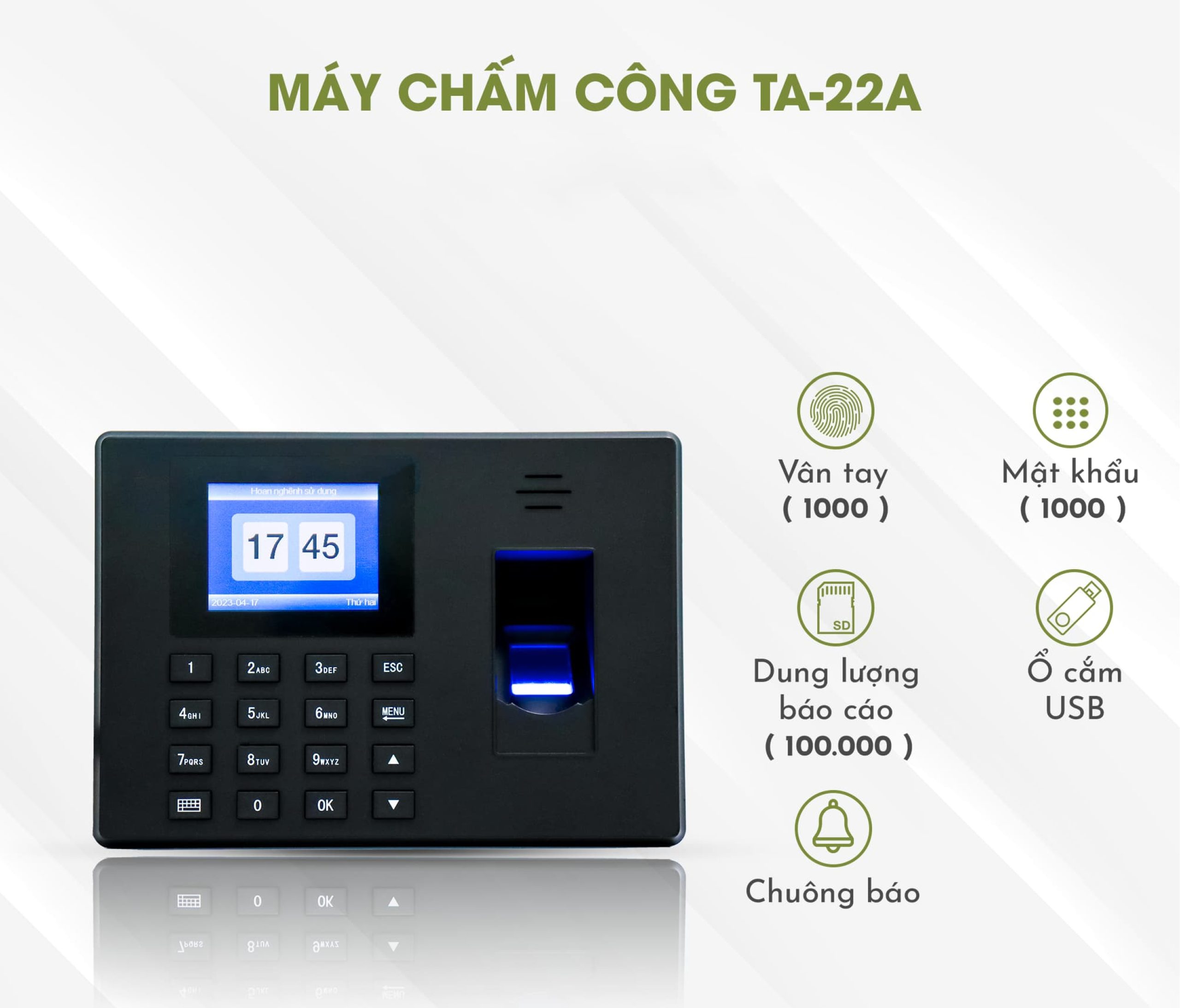 Máy chấm công TA-22A HomeDash với 2 phương thức chấm công vân tay và mật khẩu